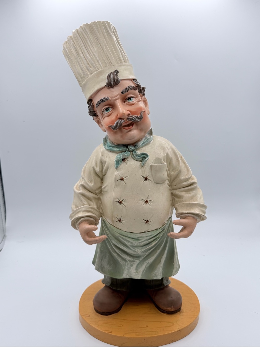 Ceramic Chef Figurine in Cream and Sage Green 13 inches